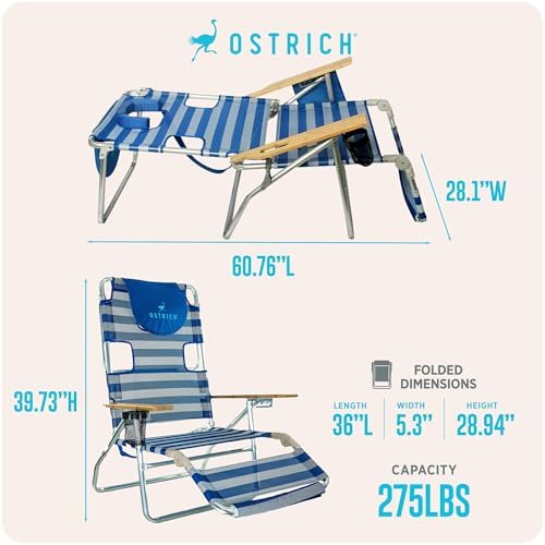 Ostrich The Altitude 3N1 Reclining Lounge Chair Relaxing Beach Seat, Stripe - Image 3