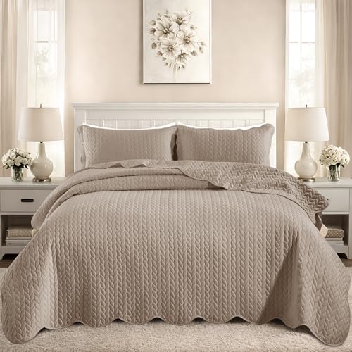 King Quilt Set Bedspread Coverlet Bedding Leaf Beige 106"x96" by IRImperialRooms