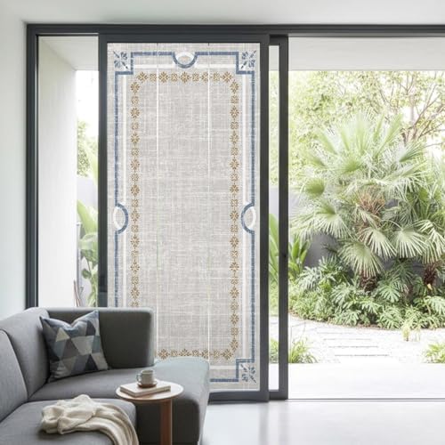Window Privacy Film Frosted, Light Gray Botanical Non-Adhesive Static Cling Window Tint, Vintage Florals Geometric Minimalist Insulated Windows Frosted Films for Living Room, 35.4 x 78.7 Inches - Image 2
