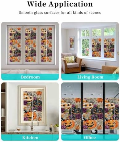 Window Privacy Film Frosted, Pumpkins Halloween Non-Adhesive Static Cling Window Tint, Black Horror Purple Floral Beige Insulated Windows Frosted Films for Living Room, 35.4 x 78.7 Inches - Image 7