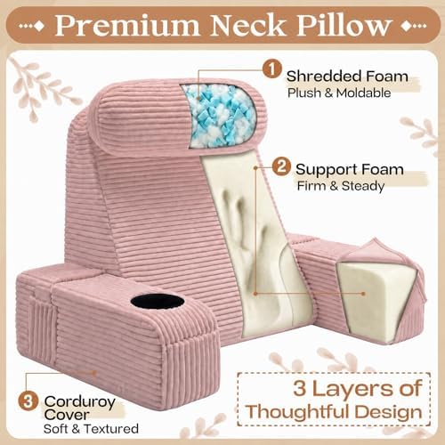 Reading Pillow/Backrest Pillow with Arms, Cup Holder & Phone Pocket - Image 5