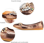 KUNWFNIX Women Ballet Flats Rhinestone Wedding Ballerina Shoes Foldable Sparkly Comfort Slip on Flat Shoes - Image 3