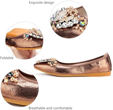 KUNWFNIX Women Ballet Flats Rhinestone Wedding Ballerina Shoes Foldable Sparkly Comfort Slip on Flat Shoes - Image 3