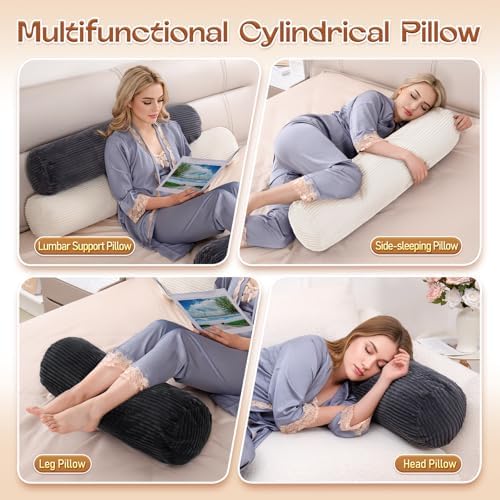 1 MIDDLE ONE Body Pillow for Adults, Long Bolster Pillow for Bed, Decorative Round Roll Hug Pillow with Corduroy Cover(Black, 35x7.87 Inch) - Image 7