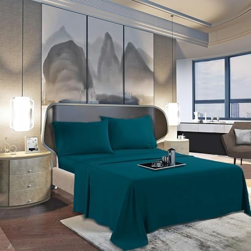 Mocassi Full Sheet Set - Luxury Hotel 1800 Premier Bedding Sheets & Pillowcases - Ultra Soft Breathable & Cooling Bed Sheets - Deep Pocket - Wrinkle Resistant - 4 Piece - Full, Marine Blue - Image 3