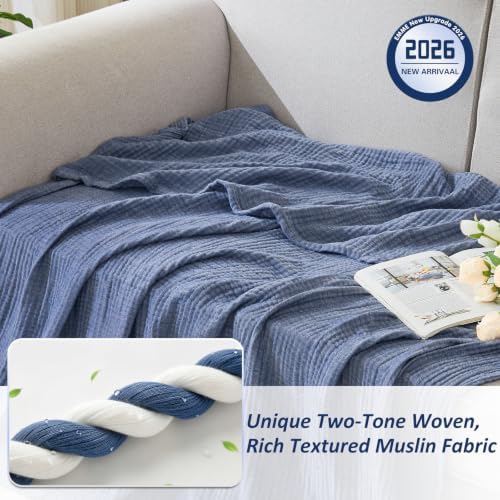 EMME Muslin Cotton Blanket Adults Heather Navy Twin 60"x80" - Image 2