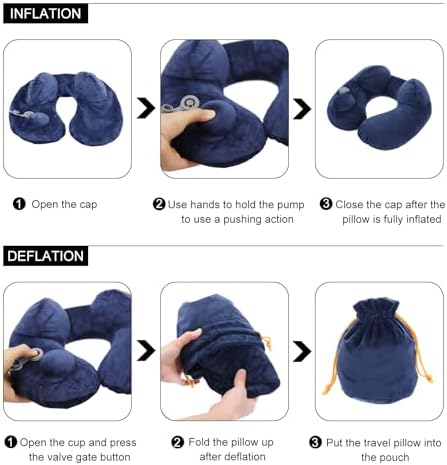 PATIKIL Self-Inflatable Pillow, 2 Pack Soft Flush Travel Neck Pillow Sleeping Anti Wrinkle Pillow Head Neck Support with Compact Bag for Plane Train for Travel Airplane, Navy Blue - Image 4
