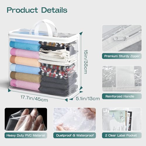 10PACK Clear Zippered Storage Bags for Clothes, 22L Plastic Clothes and Under-Bed Storage Organizers, Blanket Storage Bags for Bedding, Linen, Blankets, Comforters, Clothing & Toys (White) - Image 2