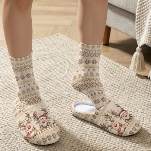 Christmas Fuzzy Slipper with Socks for Women Men Warm House Slipper and Socks Cozy Fuzzy Slippers for Indoor - Image 3
