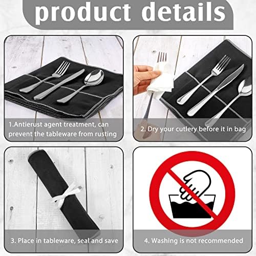 Hillban 18 Pcs Anti Tarnish Silverware Storage Bags Felt, 12 Slots, Black - Image 3