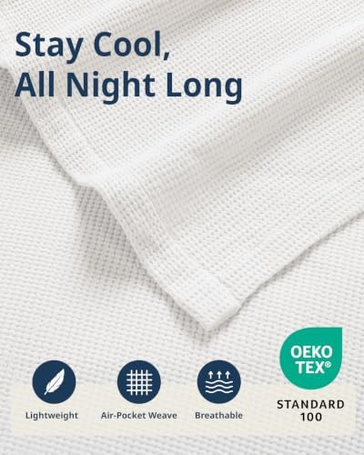 LANE LINEN Twin Blanket, 100% Cotton, 300 GSM, Waffle Textured - White - Image 4
