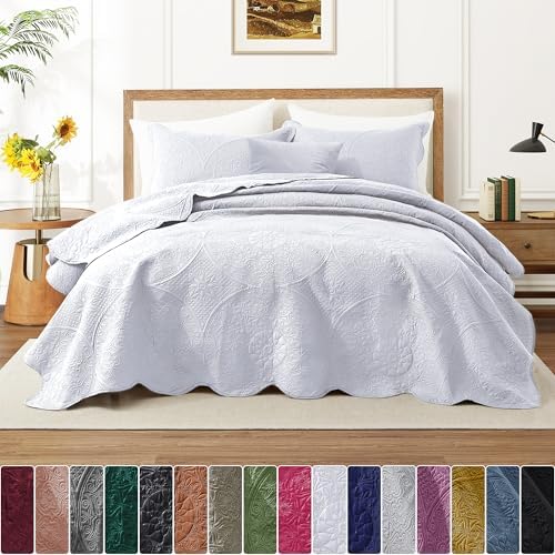 Twin Quilt Set Bedspread Microfiber Bedding Floral White 68x86 - Image 5