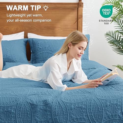 Love's cabin Twin Quilt Set Misty Blue Bedspreads Bedding Set - Soft Bed Lightweight Bedspread Comforter - Modern Style Coin Pattern Coverlet for All Season - 2 Pieces (1 Quilt, 1 Pillow Sham) - Image 4