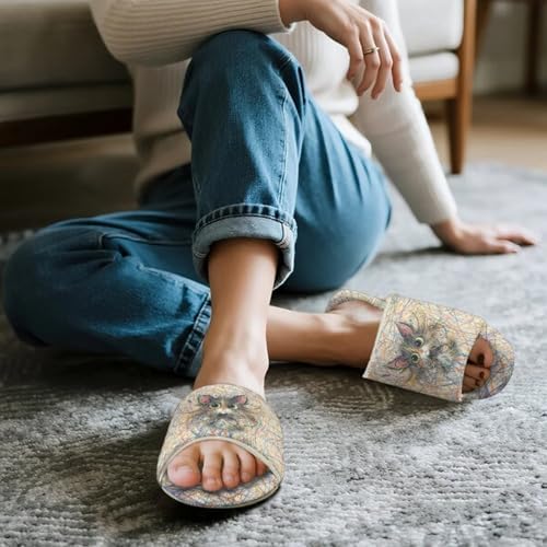 Jeiento Animal Cat Pattern Slippers for Women Lady Open Toe Slippers Soft Cushion Slip Resistant Spa Slipper for Hotel,Cozy Home Shoes - Image 2