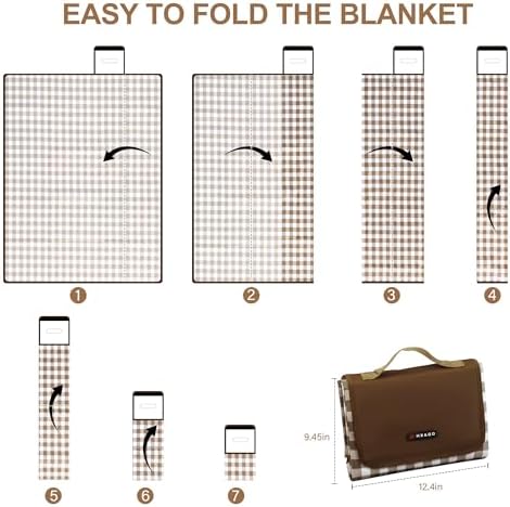 HX&OD Picnic Blanket Outdoor Extra Large Picnic Mat 80"X60" Camping Blanket Beach Blanket Foldable Waterproof Sand Mat Hiking Travel Family Concerts(Brown) (Pack of 2) - Image 7