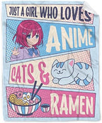 Anime Throw Blanket, Anime Gifts for Girls, Kawaii Cats Ramen Decoration by AIBILEEN
