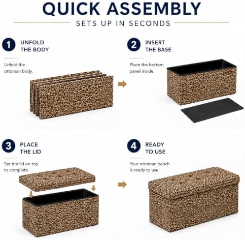 ALASDO 30 Inch Folding Storage Ottoman Bench with Hidden Storage, PU Leather Ottoman Foot Rest Stool, End of Bed Bench for Bedroom, Living Room, Entryway and Closet, Leopard Print - Image 4