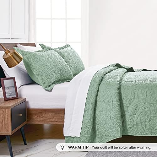 Love's cabin California King Size Quilt Bedding Set Sage Bedspreads - Cal King Summer Lightweight Bedspread Comforter - Coin Pattern Coverlet for All Season - 3 Pieces (1 Quilt, 2 Pillow Shams) - Image 4