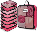 7 Pcs Packing Cubes for Travel Days of Week, Pink, L by Bulyoou