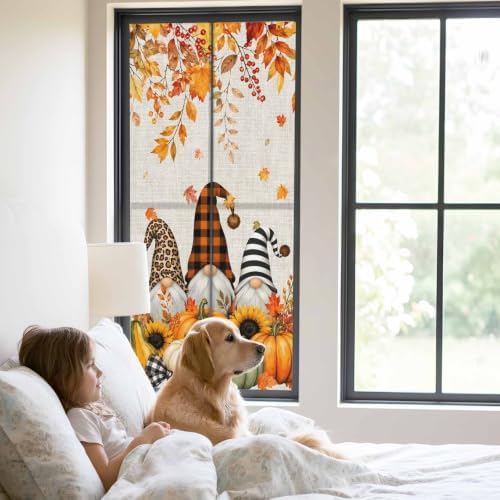 Window Privacy Film Frosted, Thanksgiving Static Cling Door Window Covering, Gnomes Pumpkin Sunflower Maple Leaves Linen UV Blocking Windows Film for Office, Hotel, Bedroom, 29.5 x 78.7 Inches - Image 2