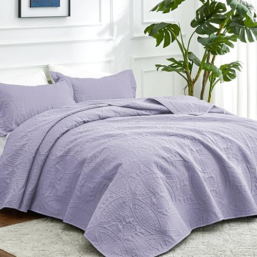 Love's cabin Twin Quilt Set Lavender Bedspreads Bedding Set - Soft Bed Lightweight Bedspread Comforter - Modern Style Coin Pattern Coverlet for All Season - 2 Pieces (1 Quilt, 1 Pillow Sham) - Image 2