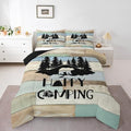 Erosebridal Kids Woodland Bear Bedding Set Happy Camping Camper Twin Comforter Set for Travel Trailers Rv Bunks Camper Quilt Set Rustic Farmhouse Barn Door Duvet Insert 1 Pillow Case Green Blue by Erosebridal