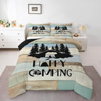 Erosebridal Kids Woodland Bear Bedding Set Happy Camping Camper Twin Comforter Set for Travel Trailers Rv Bunks Camper Quilt Set Rustic Farmhouse Barn Door Duvet Insert 1 Pillow Case Green Blue by Erosebridal