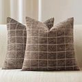 Decorative Chenille Plaid Throw Pillow Covers Taupe Grey 26x26 Set of 2 by Unknown