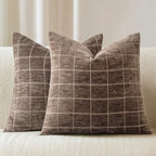 Decorative Chenille Plaid Throw Pillow Covers Taupe Grey 26x26 Set of 2 by Unknown