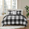 7 Piece Comforter Set Bag Solid Color All Season Soft Down Alternative Blanket & Luxurious Microfiber Bed Sheets, King, Buffalo Plaid Black/White by SweetHomeCollection