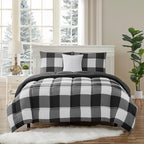 7 Piece Comforter Set Bag Solid Color All Season Soft Down Alternative Blanket & Luxurious Microfiber Bed Sheets, King, Buffalo Plaid Black/White by SweetHomeCollection