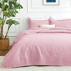 Love's cabin King Size Quilt Set Pink Bedspreads - Soft Bed Summer Lightweight Bedspread Comforter - Modern Style Coin Pattern Coverlet for All Season - 3 Pieces (1 Quilt, 2 Pillow Shams) by Lovescabin