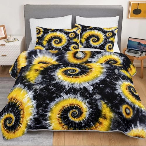 HOSIMA Tie Dye Spiral Abstract Hippie Boho Quilt Twin with 2 Pillowcases. - Image 3