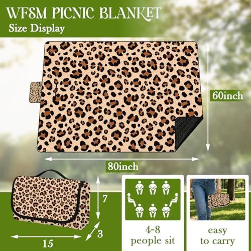 WFSM Leopard Print Picnic Mat 80x60 Inch, Leopard Print for Women, Cheetah Outdoor Play Mat for Adults and Toddlers Waterproof Sandproof Beach Blanket Travel Camping Rug - Image 2