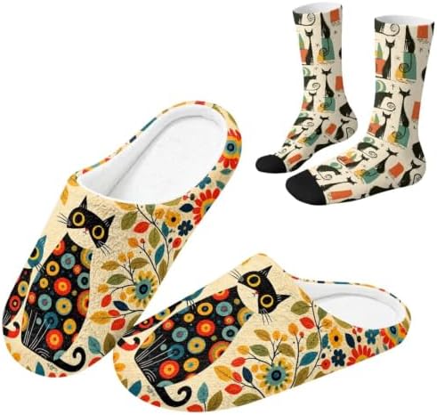 Jeiento Fuzzy Slippers and Sock Set Women's Warm Cozy Memory Foam House Shoes Soft Slip-on Slides by Jeiento