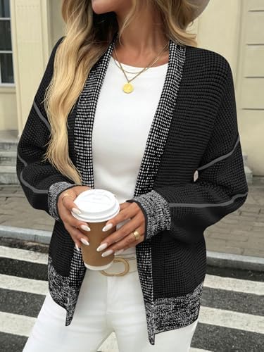 Saodimallsu Womens Open Front Cardigans Waffle Knit Sweaters with Pockets - Image 2