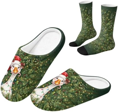 Christmas Fuzzy Slipper with Socks for Women Men Warm House Slipper and Socks Cozy Fuzzy Slippers for Indoor by Baxinh