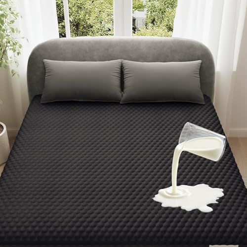 OhGeni 100% Waterproof King Size-Black Mattress Protector, Soft Mattress Pad Deep Pocket, Cooling, Breathable Fitted Sheets, Washable Bed Cover Over 99 Count Hex Bumps by OhGeni