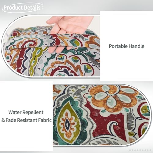Indoor/Outdoor Inflatable Ottoman, Water Repellent Round Foot Rest Ottomans D31 x H14 inch, Portable Footstool for Patio Garden Camping or Home, Paisley Chilli - Image 5