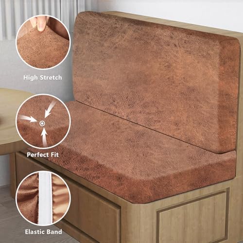 ANARACHON Leather Look RV Dinette Cushion Covers, Stretch Camper Cushion Slipcovers for Travel Trailer Couch RV Booth Seat(2 Backrest Cover & 2 Bench Cover,07 Brown) - Image 5