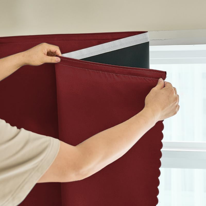 AJAZZ 100% Blackout Shades Window Cover Self Adhesive Curtains Sticky Curtain Portable Easy Open Black Out Curtains for Bedroom Living Room No Drilling (Burgundy, 59" W x 72" L 1 Panel) by AJAZZ