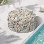 Indoor/Outdoor Inflatable Ottoman, Water Repellent Round Foot Rest Ottomans D31 x H14 inch, Portable Footstool for Patio Garden Camping or Home, Paisley Chilli by TWLEAR