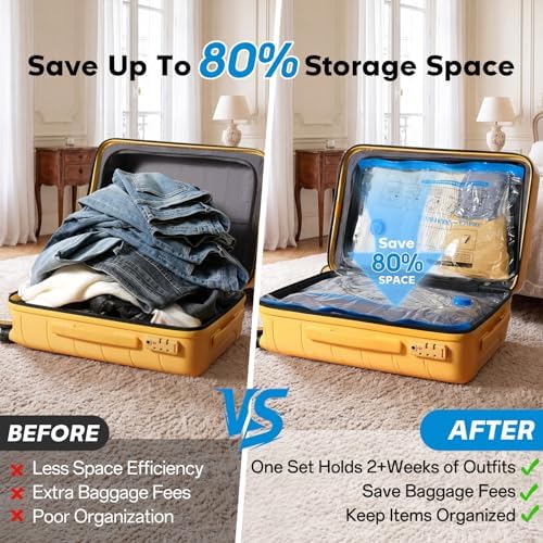 12 Combo Size Vacuum Storage Bags for Travel with Cordless Pump, Space Saver Bags for Clothes, Compression Packing Bags for Luggage,Blue - Image 6