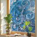 Ocean Blue Octopus Window Privacy Film Rainbow Static Cling Stain Glass Window Film for Glass Door, Decorative Sunroof Decal Sticker for Car 23.6"x78.7" Nautical Castle Coastal Lighthouse by AMZRicher