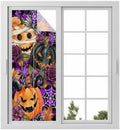Window Privacy Film Frosted, Pumpkins Halloween Static Cling Door Window Covering, Black Horror Purple Check Floral UV Blocking Windows Film for Office, Hotel, Bedroom, 29.5 x 78.7 Inches by Unknown