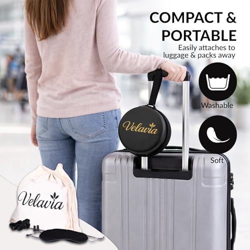 Travel Neck Pillow,Ergonomic 360° Memory Foam Support for Head, Neck. Adjustable for Long Flights. Soft &Washable Cover, EVA Box, 3D Eye Mask, Earplugs, Hair Tie & Luxury Bag (Black) - Image 2