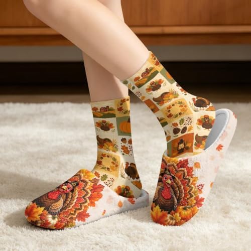 Jeiento Women's Fuzzy Slippers and Sock Set Warm Cozy Memory Foam House Shoes Soft Slip-on Slides Spa Slippers for Hotel - Image 2