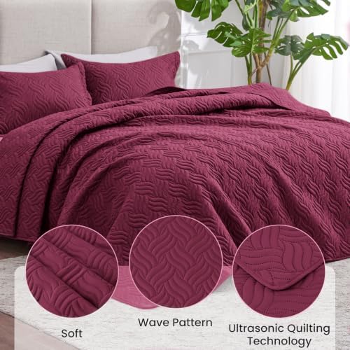 Love's cabin Oversized King Quilt Set, Soft Bedspread Comforter, Burgundy - Image 4