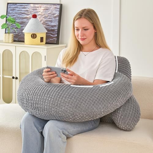 19" Reading Pillow for Bed,U Shaped Arm & Elbow Support,Gray Flannel by PAJEO