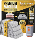 20 Pack Vacuum Storage Bags with Pump - Space Saver Bags by PackNstore